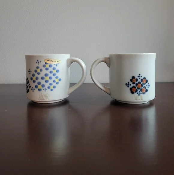 Vintage Otagiri Japan Blue Floral Stoneware Mugs, Set of 2 - Picture 2 of 5